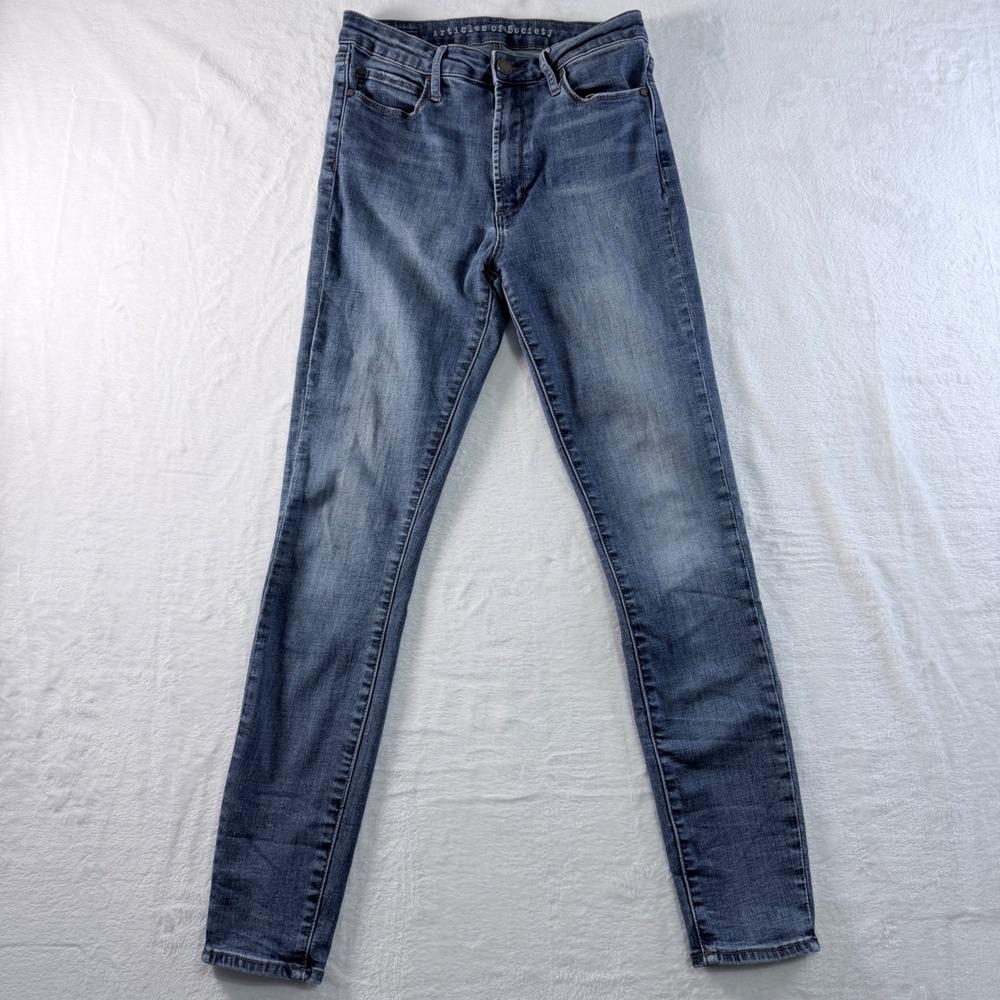 Articles of Society Skinny Jeans Faded Blue Denim Embroidered Logo Size 27